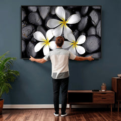 Plumeria Frangipani Black Stone Canvas | White Flower Spa