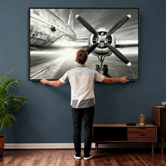 Vintage Airplane Wall Art Canvas Print, Black and White