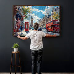 London City Street Wall Art Canvas Print, Big Ben & Red Bus