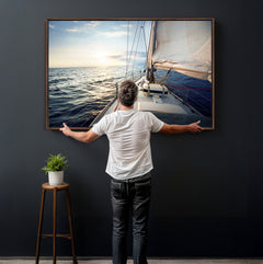 Sailboat Wall Art Canvas Print, Ocean Sunset Sailing Framed