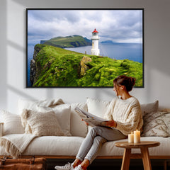 Coastal Lighthouse Wall Art Canvas Print, Cliffside Ocean