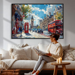London City Street Wall Art Canvas Print, Big Ben & Red Bus