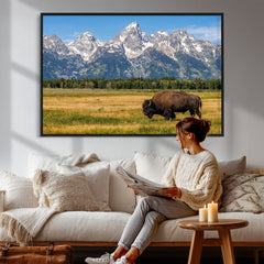 Bison in Mountain Landscape Wall Art Canvas Print – Western