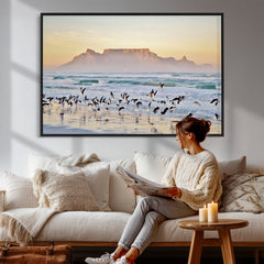 Seagulls Over Ocean Wall Art Canvas Print – Coastal Beach
