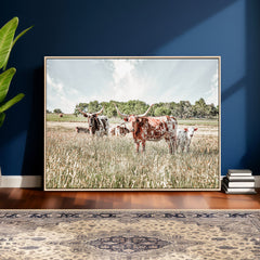 Texas Longhorn Cattle Wall Art Canvas Print: Western Ranch