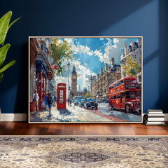 London City Street Wall Art Canvas Print, Big Ben & Red Bus