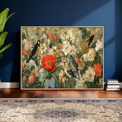 Vintage Birds and Flowers Wall Art Canvas Print, Botanical