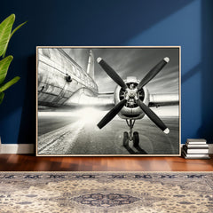 Vintage Airplane Wall Art Canvas Print, Black and White