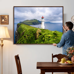 Coastal Lighthouse Wall Art Canvas Print, Cliffside Ocean