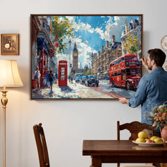 London City Street Wall Art Canvas Print, Big Ben & Red Bus