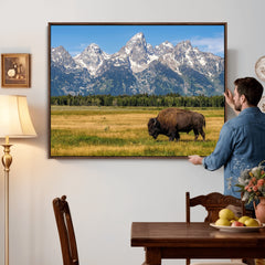 Bison in Mountain Landscape Wall Art Canvas Print – Western