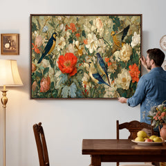 Vintage Birds and Flowers Wall Art Canvas Print, Botanical