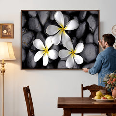Plumeria Frangipani Black Stone Canvas | White Flower Spa