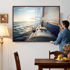 Sailboat Wall Art Canvas Print, Ocean Sunset Sailing Framed