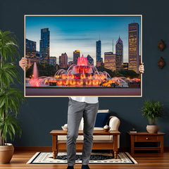 Chicago Wall Art Canvas Print - Chicago City Downtown Night