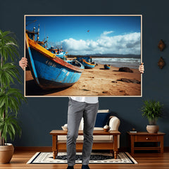 Fishing Boats Wall Art Canvas Print, Coastal Boat Beach