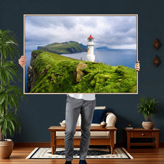 Coastal Lighthouse Wall Art Canvas Print, Cliffside Ocean