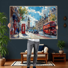 London City Street Wall Art Canvas Print, Big Ben & Red Bus