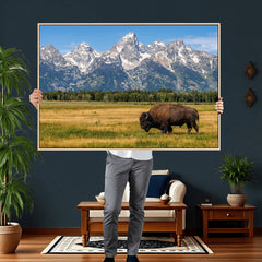 Bison in Mountain Landscape Wall Art Canvas Print – Western