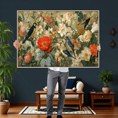 Vintage Birds and Flowers Wall Art Canvas Print, Botanical