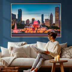 Chicago Wall Art Canvas Print - Chicago City Downtown Night