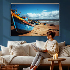 Fishing Boats Wall Art Canvas Print, Coastal Boat Beach
