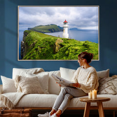 Coastal Lighthouse Wall Art Canvas Print, Cliffside Ocean