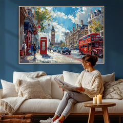 London City Street Wall Art Canvas Print, Big Ben & Red Bus