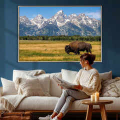 Bison in Mountain Landscape Wall Art Canvas Print – Western