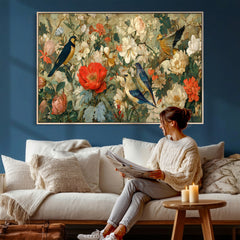 Vintage Birds and Flowers Wall Art Canvas Print, Botanical