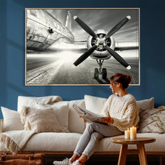 Vintage Airplane Wall Art Canvas Print, Black and White