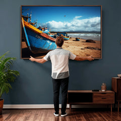 Fishing Boats Wall Art Canvas Print, Coastal Boat Beach