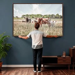 Texas Longhorn Cattle Wall Art Canvas Print: Western Ranch