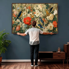 Vintage Birds and Flowers Wall Art Canvas Print, Botanical
