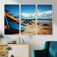 Fishing Boats Wall Art Canvas Print, Coastal Boat Beach