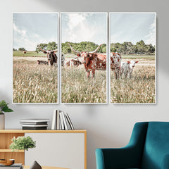 Texas Longhorn Cattle Wall Art Canvas Print: Western Ranch
