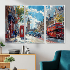London City Street Wall Art Canvas Print, Big Ben & Red Bus