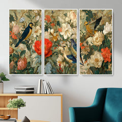 Vintage Birds and Flowers Wall Art Canvas Print, Botanical