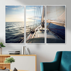 Sailboat Wall Art Canvas Print, Ocean Sunset Sailing Framed