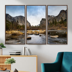 Yosemite Valley Mountain Landscape Wall Art Canvas Print,
