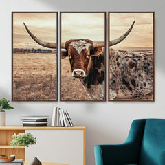 Texas Longhorn Wall Art Canvas Print – Western Cattle Ranch