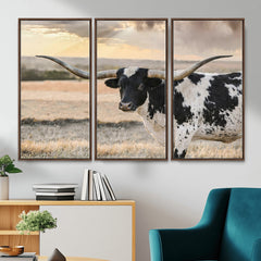Texas Longhorn Bull Rustic Wall Art Canvas Print