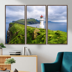 Coastal Lighthouse Wall Art Canvas Print, Cliffside Ocean