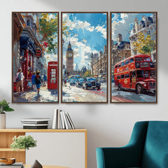 London City Street Wall Art Canvas Print, Big Ben & Red Bus