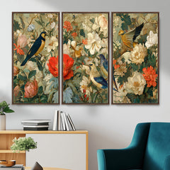 Vintage Birds and Flowers Wall Art Canvas Print, Botanical