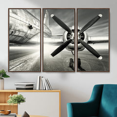 Vintage Airplane Wall Art Canvas Print, Black and White