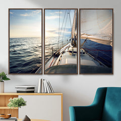 Sailboat Wall Art Canvas Print, Ocean Sunset Sailing Framed