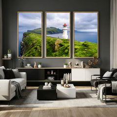 Coastal Lighthouse Wall Art Canvas Print, Cliffside Ocean