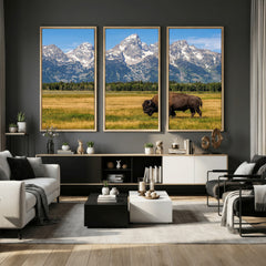 Bison in Mountain Landscape Wall Art Canvas Print – Western