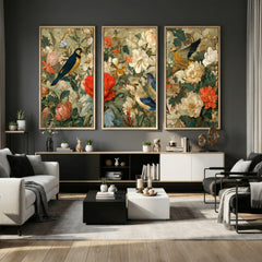 Vintage Birds and Flowers Wall Art Canvas Print, Botanical